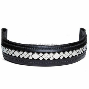 Collier de chien en cuir noir cousu, chaine vide, accessoire pour mariée conçu avec un pneu en diamant en acier inoxydable - Product Image 4