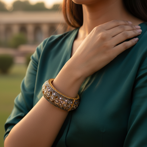 Bracelet jonc en or plaqué, incrusté de diamants, exquis, pour femmes - Product Image 2