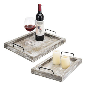 Juego de bandejas para servir hechas a mano de madera de pino con asas de Metal elegantes Catering Excellence Uso de bandejas de suministro para restaurantes y hoteles de grado superior - Product Image 5