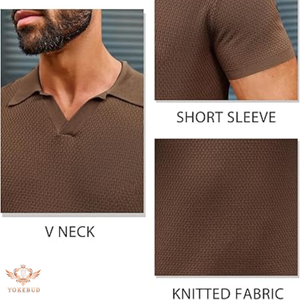 เสื้อโปโลผ้าคอตตอนถักสำหรับผู้ชายเสื้อคอวีผ้ายืดเข้ารูปแบบวินเทจเสื้อยืดกอล์ฟกำหนดเองได้100% - Product Image 5