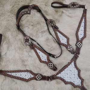 Lujo personalizado Premium Western Horse Headstall pecho Collar hecho a mano cuero diamantes de imitación diseño de alta calidad equitación ecuestre - Product Image 1