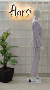 100% coton vêtements de nuit respirant doux décontracté tissu tissé élastique taille fermeture lisse confortable pour les saisons d'été automne - Product Image 3