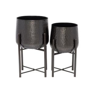 Macetas de metal con acabado personalizado JUEGO DE 2 piezas Maceta de metal de hierro hecha a mano con acabado negro para la decoración del hogar y el jardín - Product Image 4