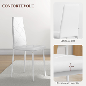 HOMCOM Lot de 2 chaises de salle à manger modernes à dossier haut 41x50x97 cm en similicuir et acier blanc - Product Image 6
