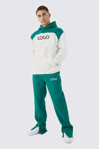 Ensemble sweat-shirt et pantalon de survêtement surdimensionné en coton 100% avec logo personnalisé, nouvelle couleur contrastée, pour homme et femme, hiver - Product Image 4