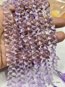 Chaîne de 8 pouces de perles de quartz améthyste rose naturel AAA, facettées, en forme de goutte, fantaisie, perceuse, 6x9 mm environ - Product Image 4