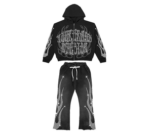 Chándal de algodón 100% personalizado para hombre, nueva moda, pantalones de chándal con diamantes de imitación de gran tamaño y gruesos, conjunto de Sudadera con capucha para hombre - Product Image 2