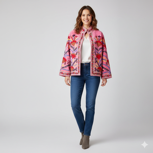 Veste d'hiver décontractée réversible en velours brodé Suzani, écologique, grande taille, avec doublure en coton, design respirant pour femmes - Product Image 1