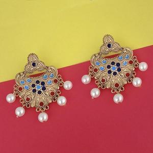 Kriaa <b>Blue</b> Meenakari Chandelier Earrings Gold-Plated 1314223I Stylish Fashion Accessory - Product Image 1