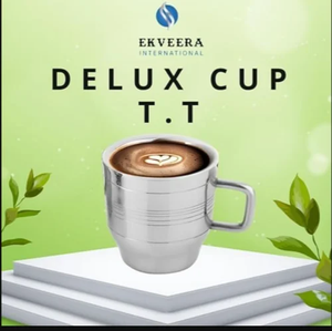 Tasse à thé Deluxe de 100ml en acier inoxydable de qualité supérieure incassable à double paroi avec miroir Design écologique Boissons avec assiette à boissons - Product Image 3