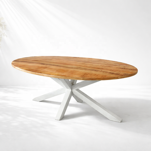 Mesa de Comedor Ovalada Hecha a Mano de Madera de Mango |   Muebles de Comedor de Estilo Industrial Escandinavo |   Base de Madera Maciza con Base de Metal, Garantía de 3 Años - Product Image 1
