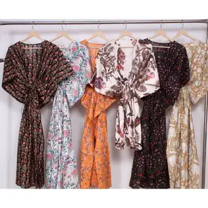 Caftán largo de algodón hecho a mano para mujer, ropa de baño Floral, vestido de noche, regalo del Día de la madre, verano, venta al por mayor