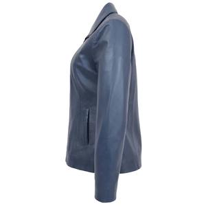 Veste de motard décontractée ajustée en cuir véritable de mouton bleu pour femme avec doublure en coton Vêtement d'extérieur - Product Image 3