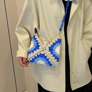 Crochet Handmade Cotton Fashion Open Portable Sunflower Pattern Large Capacity Medium Shoulder Crossbody <b>Bag</b> Women's Single - Product Image 2