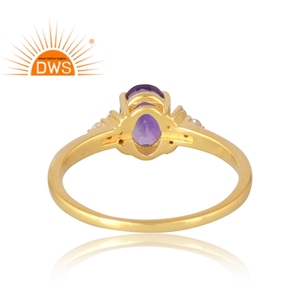 Latest Selling <b>925</b> Sterling <b>Silver</b> 18K Gold Plated Natural Cz & Amethyst Gemstone <b>Ring</b> Demi Fine Jewelry For Women Gift For Her - Product Image 2