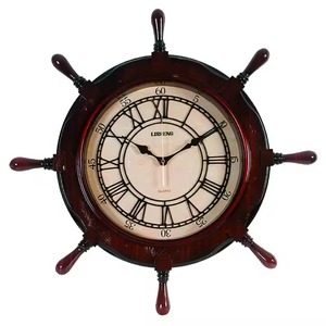 Wooden Wheel <b>Clock</b> Nautical Decorative Timepiece For Home Wall And Living Room Display - Product Image 4
