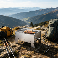 Barbecue à gaz pliable compact en acier inoxydable, résistant à la rouille, montage sans outils, facile à nettoyer, pour balcon et camping-car, faible teneur en carbone