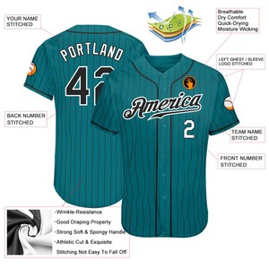 Maillot de baseball authentique noir-blanc à fines rayures bleu sarcelle personnalisé - Product Image 3