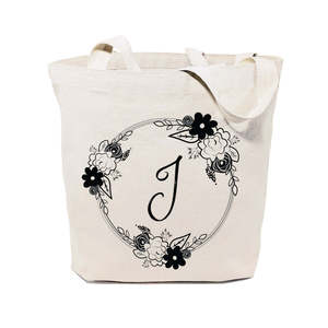 Personalized Monogram Floral Embroidery Tote Bag Durable Cotton Canvas Large Capacity Open Washable Nylon for Summer Autumn Use - Product Image 1