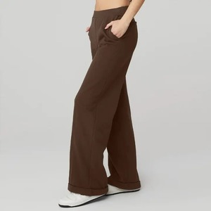 Good Quality Straight Pant Hot Custom Cotton Fleece Drawstring Workout Running Sweatpants High <b>Waist</b> Flare Pants for Women - Product Image 3