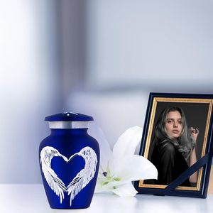 Urna de cremación pequeña de estilo americano con alas de Ángel y Corazón Azul y plateado con tapa de tornillo segura para almacenamiento de cenizas suministros funerarios - Product Image 4