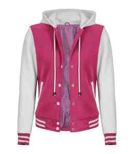 Blouson en laine rose avec logo brodé en 3D manches en cuir blanc Streetwear extérieur hiver automne Bomber Baseball Varsity coton - Product Image 5