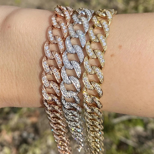 Bracelet chaîne cubaine en or 10 carats avec diamant moissanite 7 mm, bijoux hip-hop pour hommes et femmes, matériau en argent sterling - Product Image 1