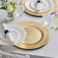 Assiettes de présentation élégantes en or métallisé à nervures, vente en gros, sets de table ronds modernes, vaisselle décorative de qualité supérieure pour mariage