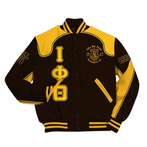 Iota Phi Theta 1963 Fraternity Letterman <b>Jacket</b> Greek <b>Life</b> Varsity Brown Gold Apparel Premium Collegiate Outerwear - Product Image 2