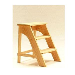 Tabouret d'escalier en bois naturel au design classique, idéal pour les maisons de style campagnard, les aides de cuisine et le soutien quotidien ménager - Product Image 1