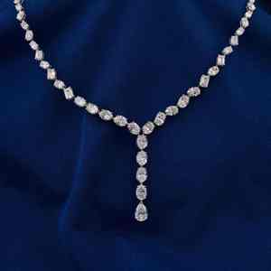 Silver Plated Vintage Lariat Necklace with Multi Shape Statement <b>Tennis</b> Necklace Engagement Gift Lab Grown Diamonds Unisex - Product Image 3