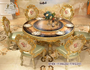 Ensemble de table à manger de luxe à double feuille d'or sculptée Ensemble de salle à manger de luxe de style européen en bois sculpté à la main en Roumanie - Product Image 2