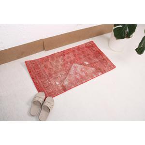 Alfombra Turca 1.7x3.2 pies (53x99 cm), Alfombra Roja Sólida Vintage - Product Image 2