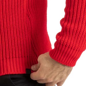 Meilleurs hommes col rond solide couleur rouge respirant tricoté hiver chaud pulls à manches longues - Product Image 6