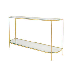 Consola de pared de lujo de dos niveles de metal de hierro moderno de lujo Mesa auxiliar con parte superior e inferior de vidrio en gran oferta Diseño de nueva tendencia de lujo - Product Image 1