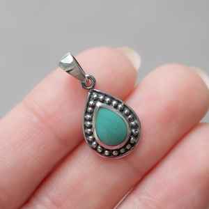 Plata de Ley 925 pera Natural turquesa piedra preciosa hecha a mano diseñador rodio plateado joyería fina colgante para mujeres a granel - Product Image 2