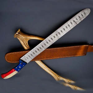 Cuchillo de Pesca Personalizado Hecho a Mano Jexmoo, Cuchillo para Filetear con Hoja de Acero de Damasco y Funda de Cuero, Regalo para Pescadores - Product Image 4