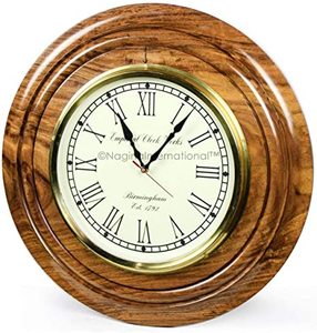 Classical Round Wooden <b>Wall</b> Clock With Shiny Polish Customized Round Wooden and Brass <b>Wall</b> Clock - Product Image 1