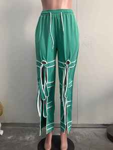 Pantalones rectos de algodón de verano a la moda para mujer, correas de esqueleto, corte tridimensional, diseño de pierna ancha de Color sólido - Product Image 3