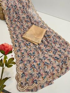 Haute qualité Designer imprimé fleuri Georgette Saree Blouse femmes attrayant décontracté vêtements de course de confiance mariages indiens - Product Image 6