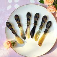 Ensemble de cuillères de service en corne de buffle rayé artisanal cuisine rustique ustensiles légers et durables respectueux de l'environnement pour la fête