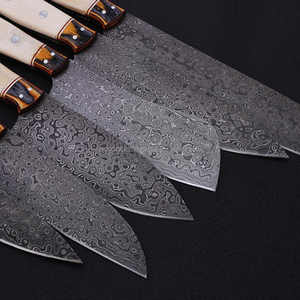 Vente chaude 5 pièces ensemble de couteaux de chef de Style japonais avec manche en bois acier damas couteaux de cuisine professionnels pour la coupe de fruits - Product Image 2