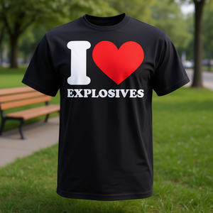 T-Shirt 'I Heart Explosives' Nera, Unisex, Manica Corta, Stampa Grafica, per Attività Promozionali, Serigrafia - Product Image 3