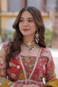 Vestido de diseñador de trabajo bordado de secuencia impresa Digital de seda rusa ready made de Color rojo de calidad superior con el mejor proveedor de tarifas - Product Image 5