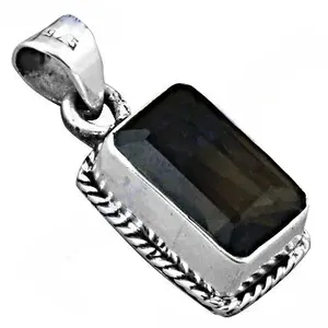 Pendentif en argent sterling 925 avec quartz fumé taille émeraude, serti clos, géométrique, solitaire, classique, bijoux unisexe - Product Image 3