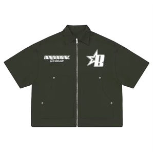 Camiseta con cremallera para entrenamiento de gimnasio de verano para hombre, ropa de entrenamiento deportiva informal ajustada transpirable, ajuste extragrande de algodón 100% - Product Image 1