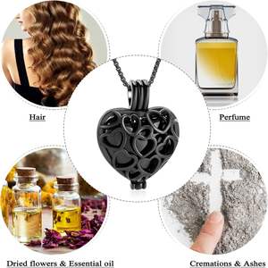 Full Black Color Memorial Cremation Jewelry urn Eternal <b>Heart</b> <b>Locket</b> <b>Necklace</b> With Mini Urn For Ashes Loved One Custom Size - Product Image 5