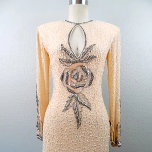 Vestido de novia vintage Vestido formal Vestido de noche con corpiño de cuentas finas y falda Vestido de cuentas adornado para la fiesta - Product Image 1