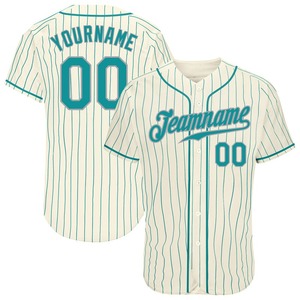 Ropa de equipo personalizada más vendida Camiseta de béisbol auténtica de color verde azulado a rayas - Product Image 1
