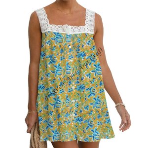 Robe d'été décontractée pour femme, imprimé floral en coton fait main, respirante, tenue ethnique, tunique, haut en dentelle, pour tous les jours - Product Image 6